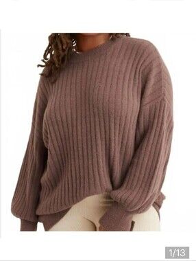 Aerie Buttercream Crew Neck Sweater Brown Size Med